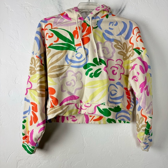 GAP Tops - Gap Hoodie‎ Sweatshirt Pullover Sweater Floral Print Neon Graffiti Cream Fleece